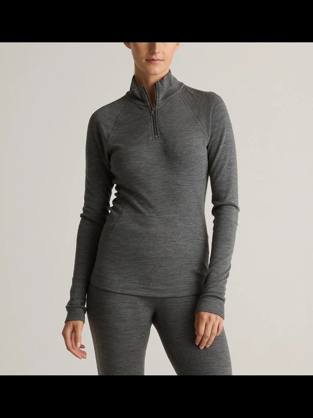 Quince 100% Merino Wool All Season Base Layer 1/4 Zip S Gray Collared Hiking
